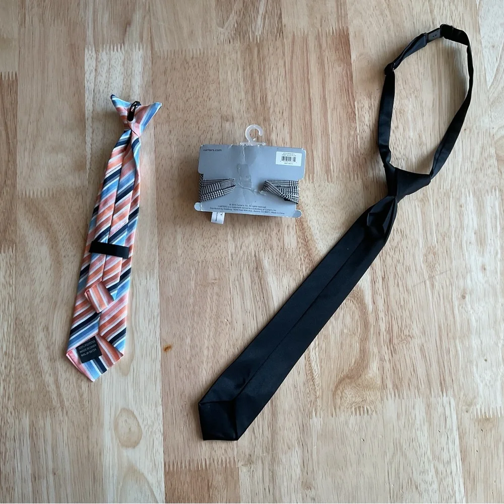 Lot x3 Clip-On Neckties Bow Ties Polyester Youth boys Black Blue Orange Striped